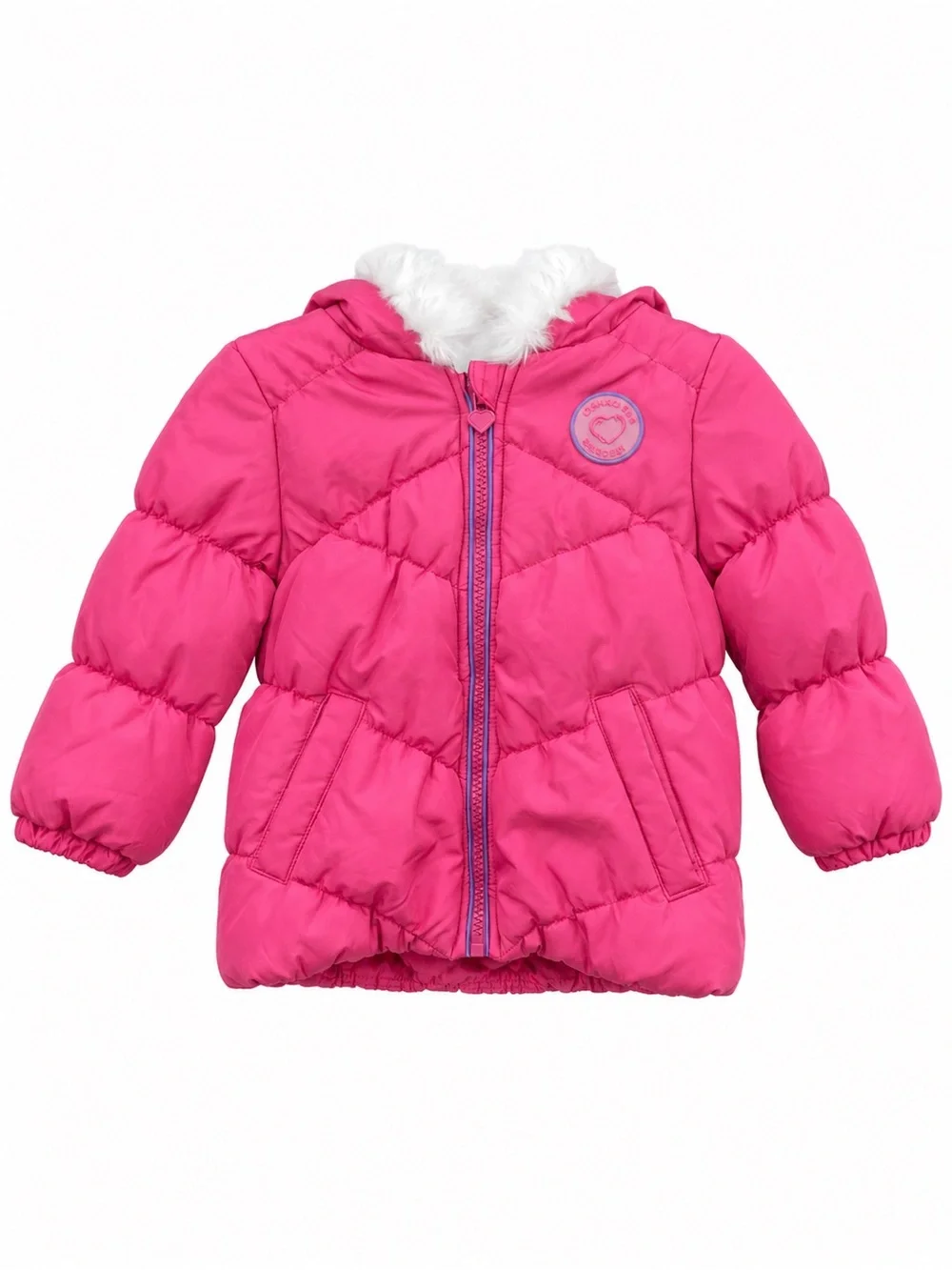 London Fog Girls Pink Puffer Jacket Faux Fur Hood Coat